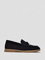 Perforated Classic Suede Loafers with Tassels, Black