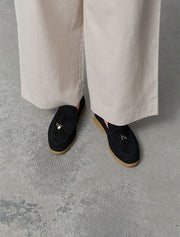 Perforated Classic Suede Loafers with Tassels, Black