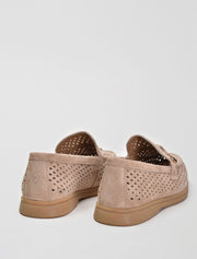 Perforated Classic Suede Loafers with Tassels, Tan