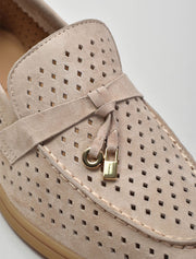 Perforated Classic Suede Loafers with Tassels, Tan