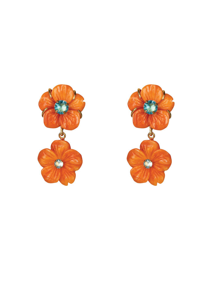 Persephone Earrings, Spiny Oyster & Blue Quartz, 14K Gold Plated