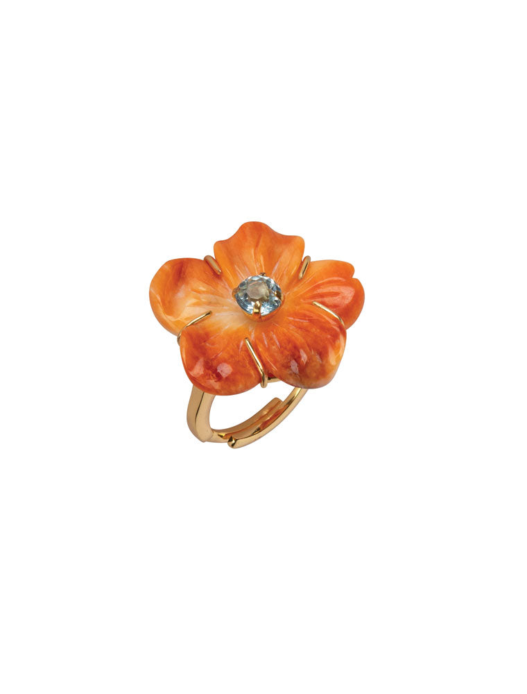 Persephone Ring, Spiny Oyster & Blue Quartz, 14K Gold Plated