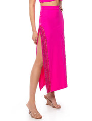 Side Embellished Maxi Skirt, Hot Pink