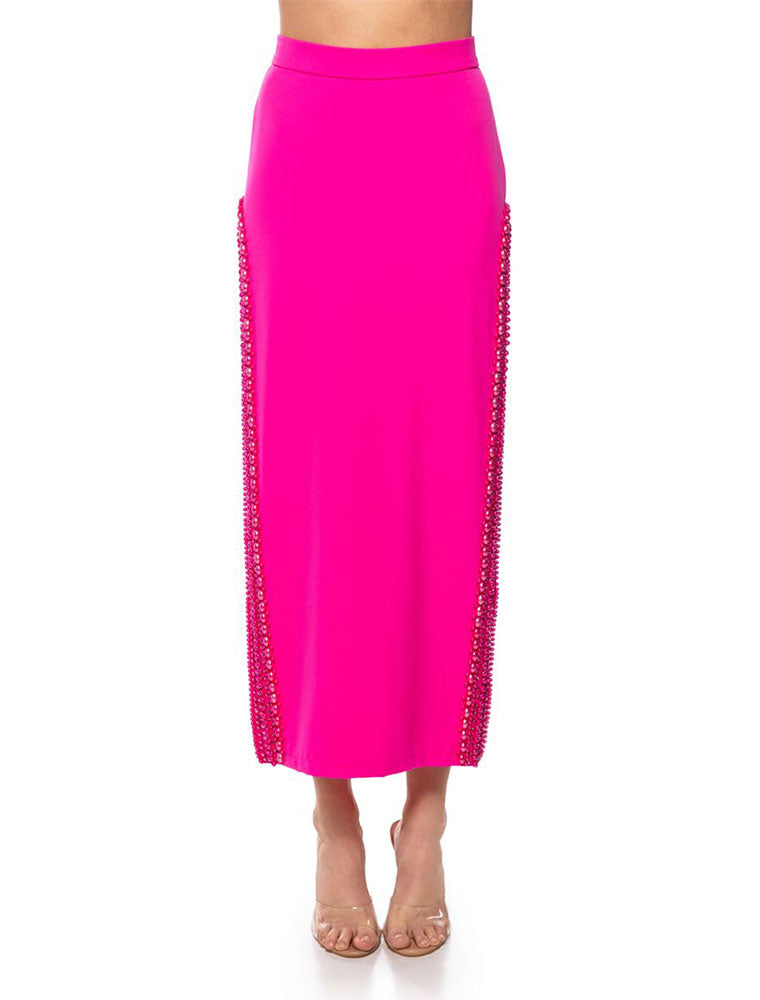 Side Embellished Maxi Skirt, Hot Pink