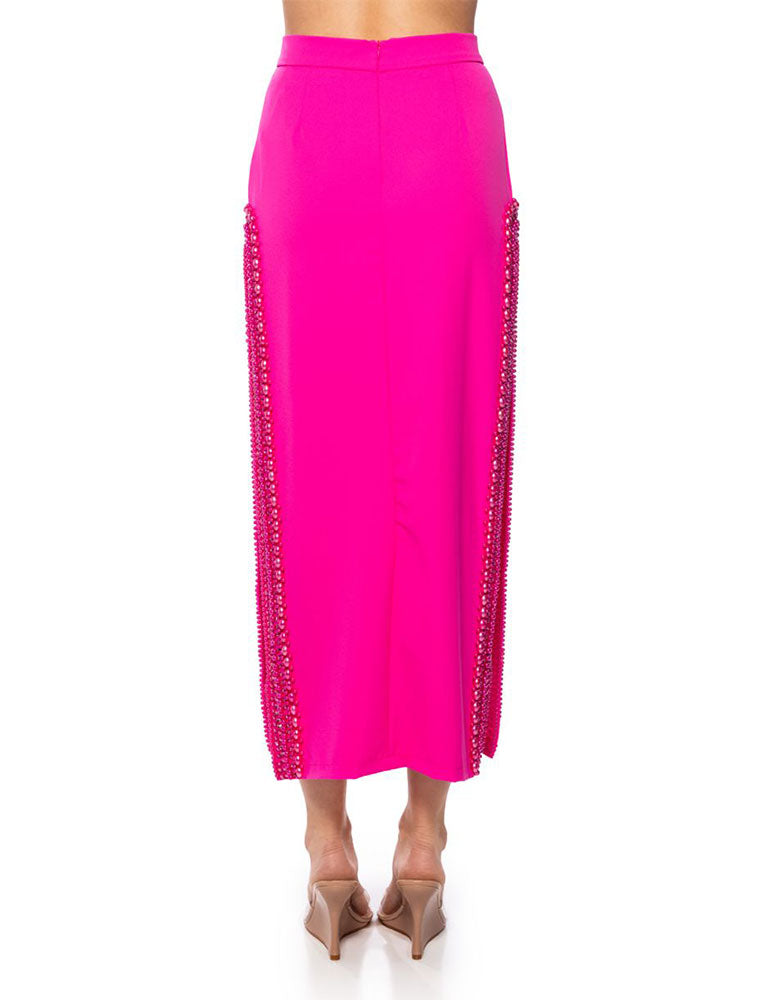 Side Embellished Maxi Skirt, Hot Pink