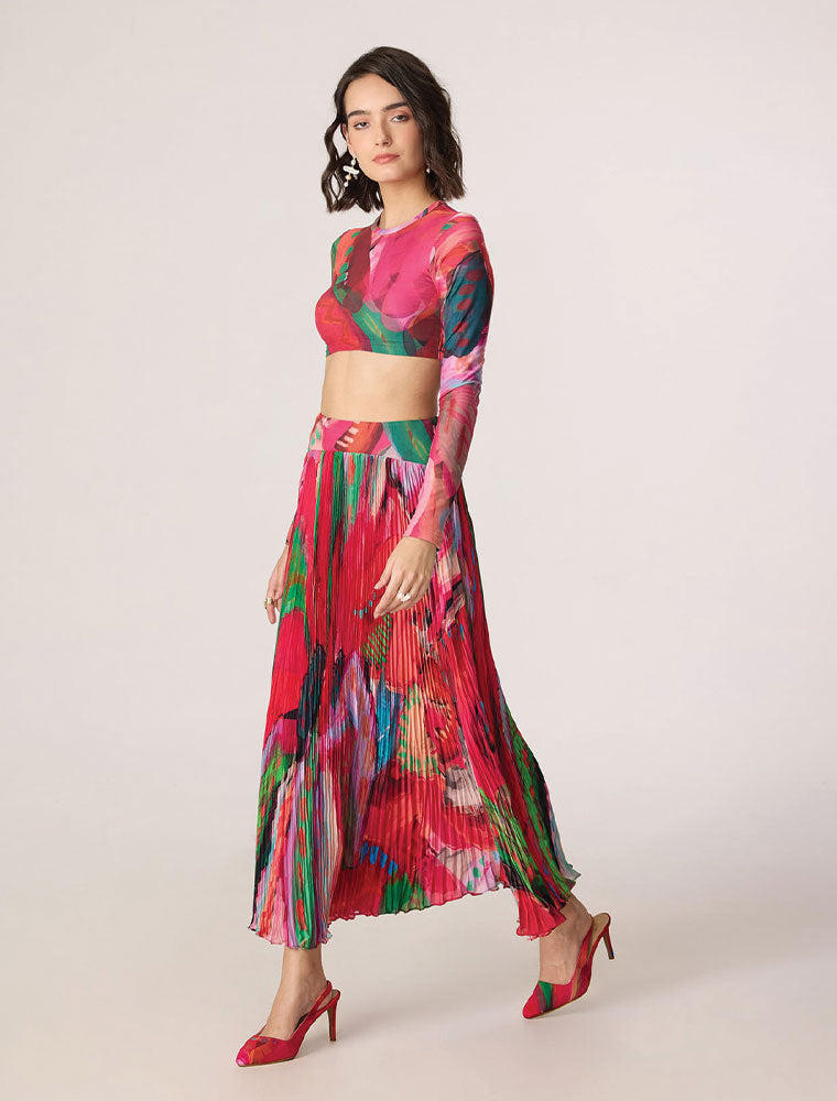 Pink Tropical Rebekkah Maxi Skirt, Hot Pink