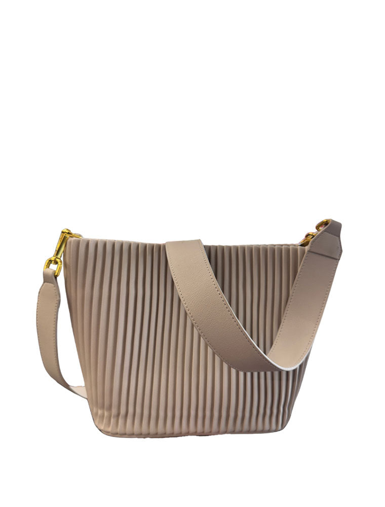 Pleated Leather Bag, Cream