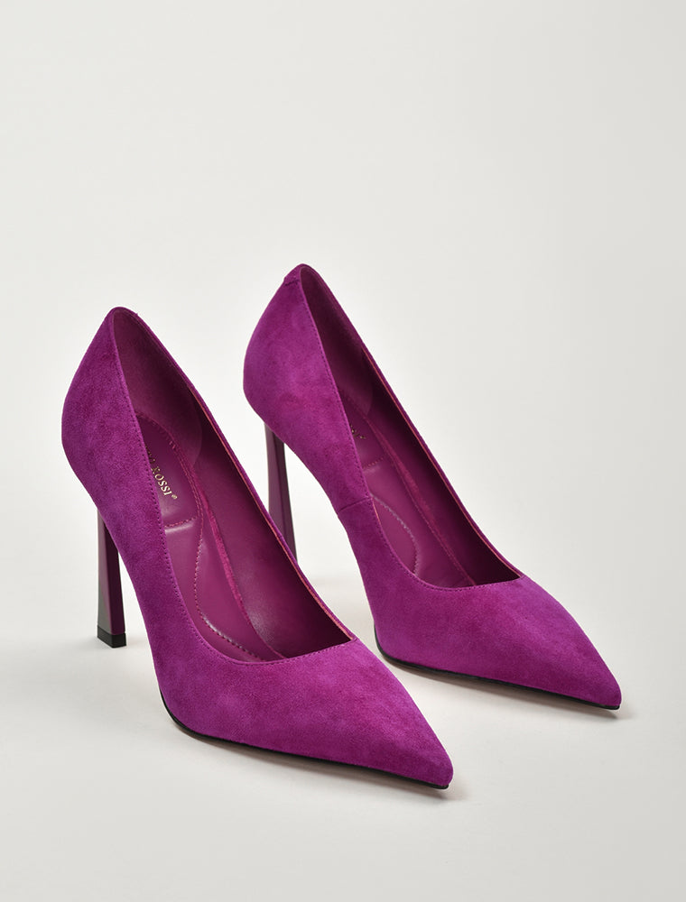 Pointed Suede Stiletto Heel Pumps, Fuchsia