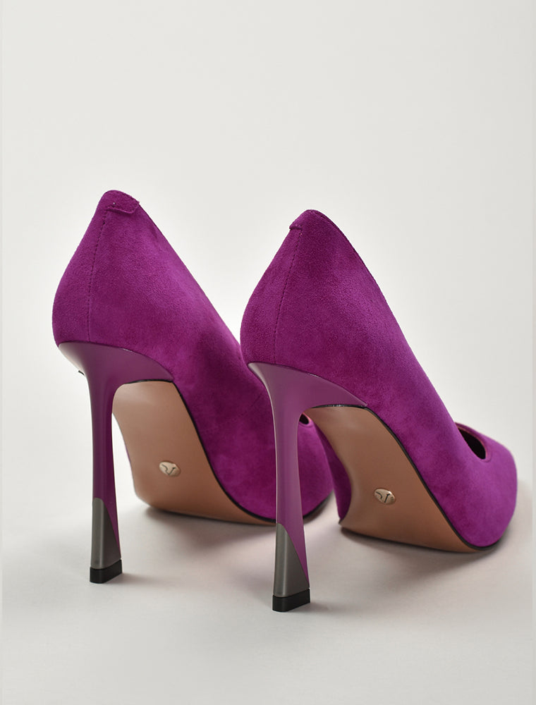 Pointed Suede Stiletto Heel Pumps, Fuchsia