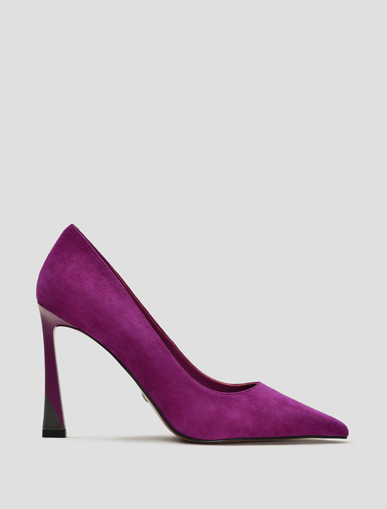 Pointed Suede Stiletto Heel Pumps, Fuchsia