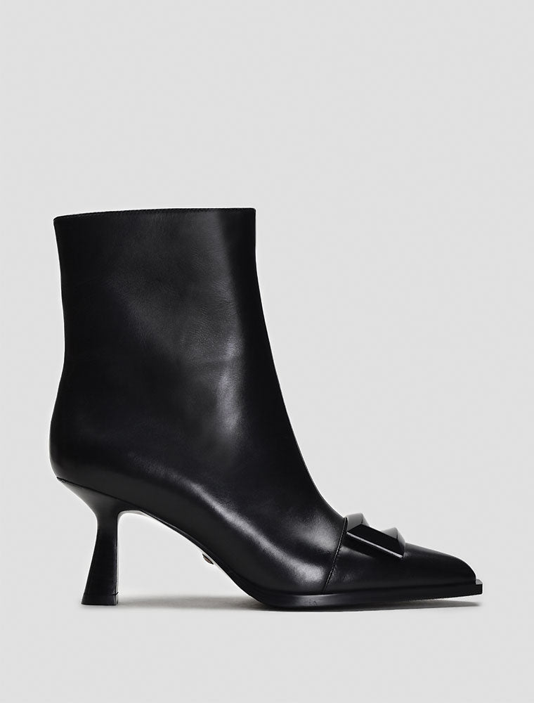 Pointy Toe Booties with Front Buckle, Black