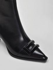 Pointy Toe Booties with Front Buckle, Black