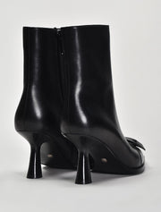 Pointy Toe Booties with Front Buckle, Black