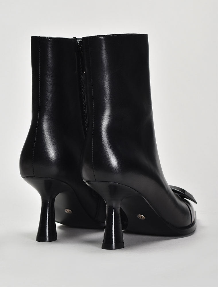 Pointy Toe Booties with Front Buckle, Black