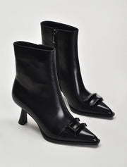 Pointy Toe Booties with Front Buckle, Black