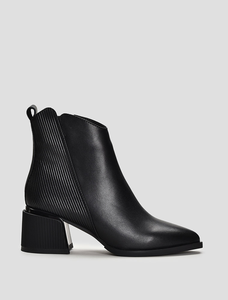 Pointy Toe Leather Booties, Black