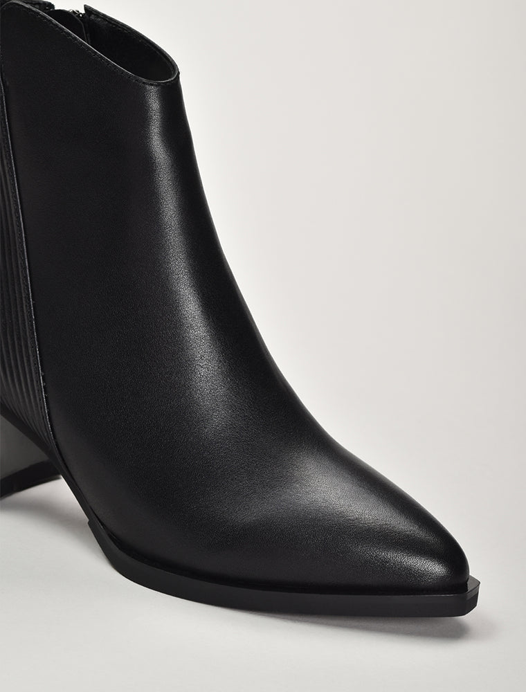 Pointy Toe Leather Booties, Black