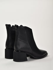 Pointy Toe Leather Booties, Black