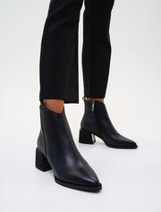 Pointy Toe Leather Booties, Black