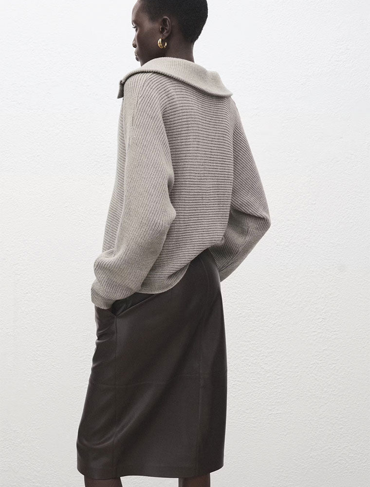 Polo Collar Ribbed Sweater, Taupe