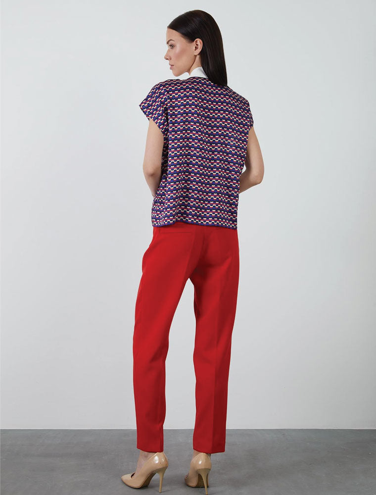 Printed Blouse with Assymetrical Button Closure, Multicolor
