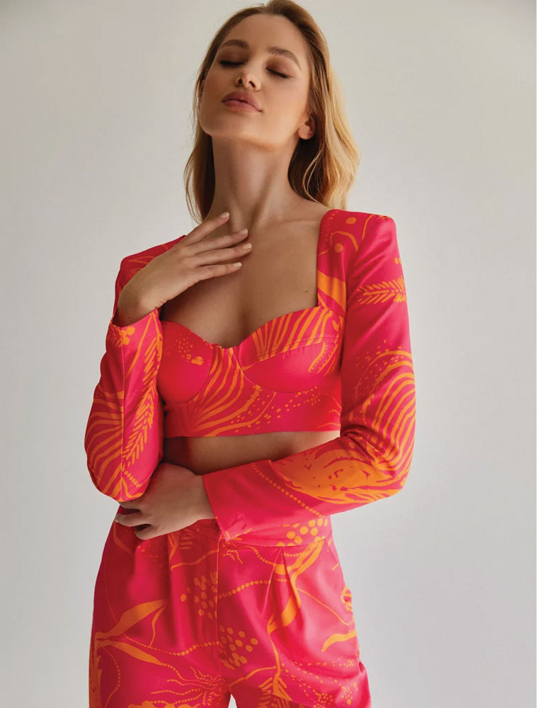 Printed Paperbag Summer Pants, Orange / Pink