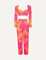 Printed Paperbag Summer Pants, Orange / Pink