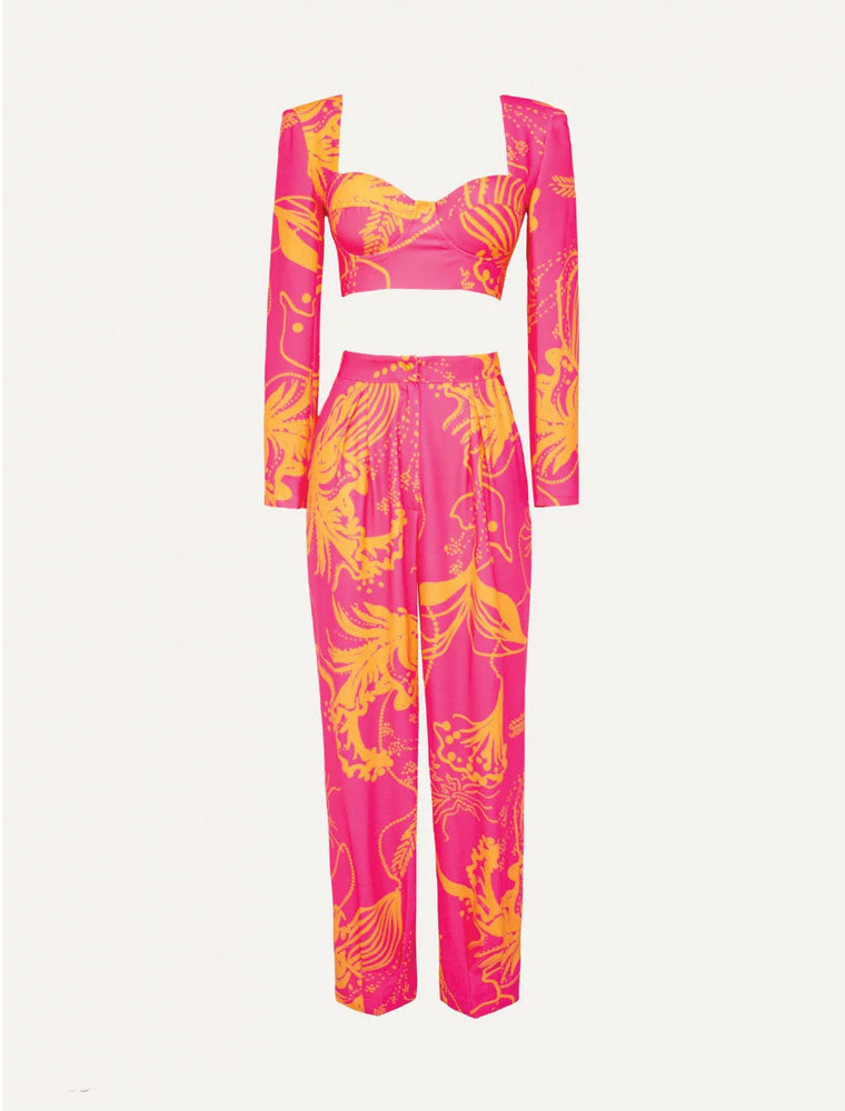 Printed Paperbag Summer Pants, Orange / Pink