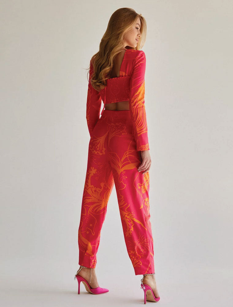 Printed Paperbag Summer Pants, Orange / Pink