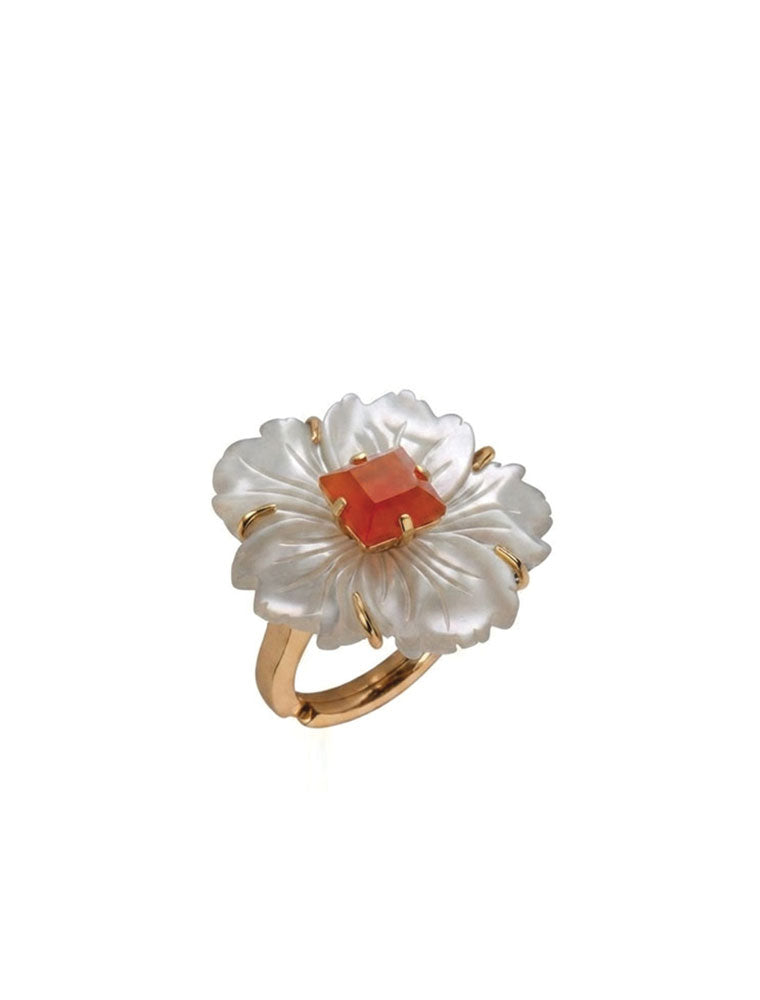 Priya Ring, Mother of Pearl & Carnelian, 14K Gold Plated