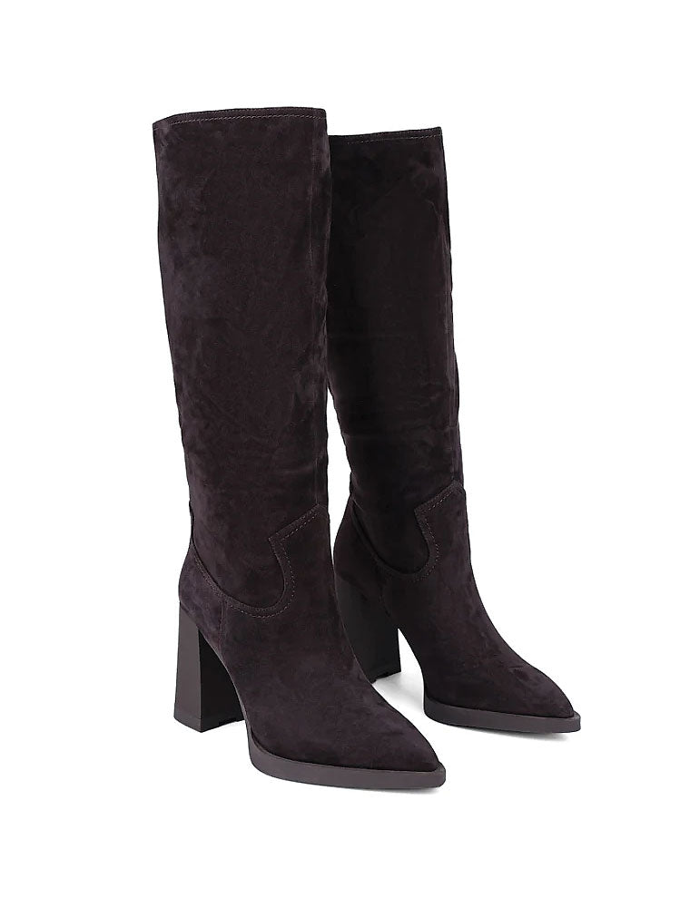 Pull-Up Suede Knee High Boots, Dark Brown