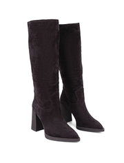 Pull-Up Suede Knee High Boots, Dark Brown