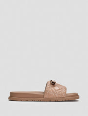 Quilted Wide Strap Slide with Bow, Beige