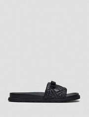 Quilted Wide Strap Slide with Bow, Black