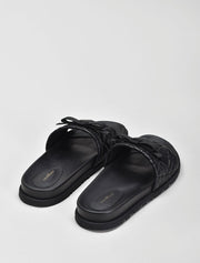 Quilted Wide Strap Slide with Bow, Black