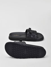 Quilted Wide Strap Slide with Bow, Black