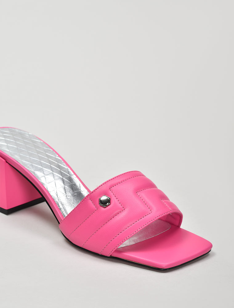 Quilted Wide Strap Sandals, Hot Pink