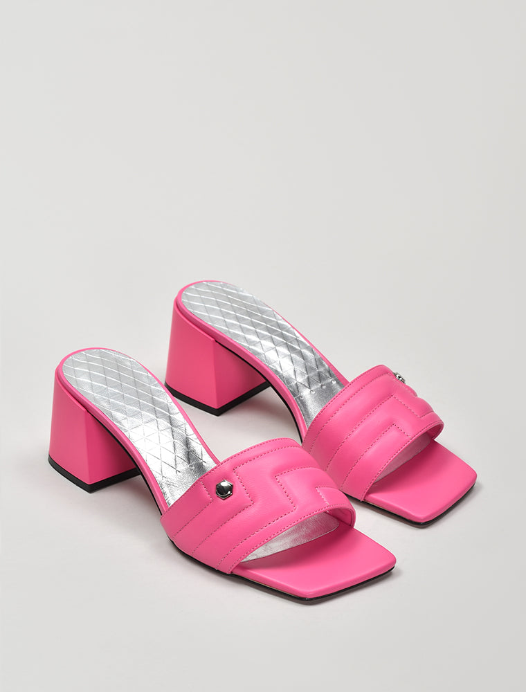 Quilted Wide Strap Sandals, Hot Pink
