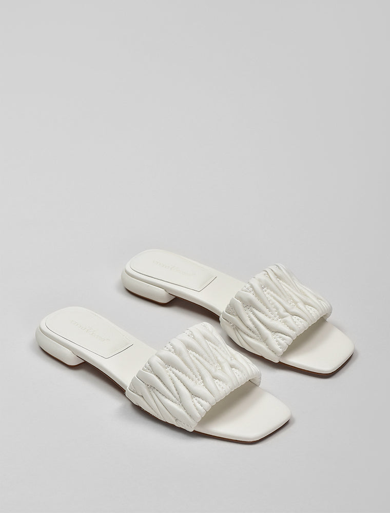 Quilted Wide Strap Slides, Off-White