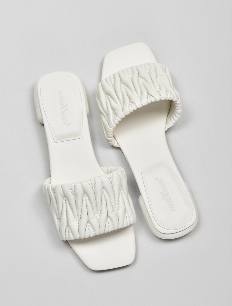 Quilted Wide Strap Slides, Off-White