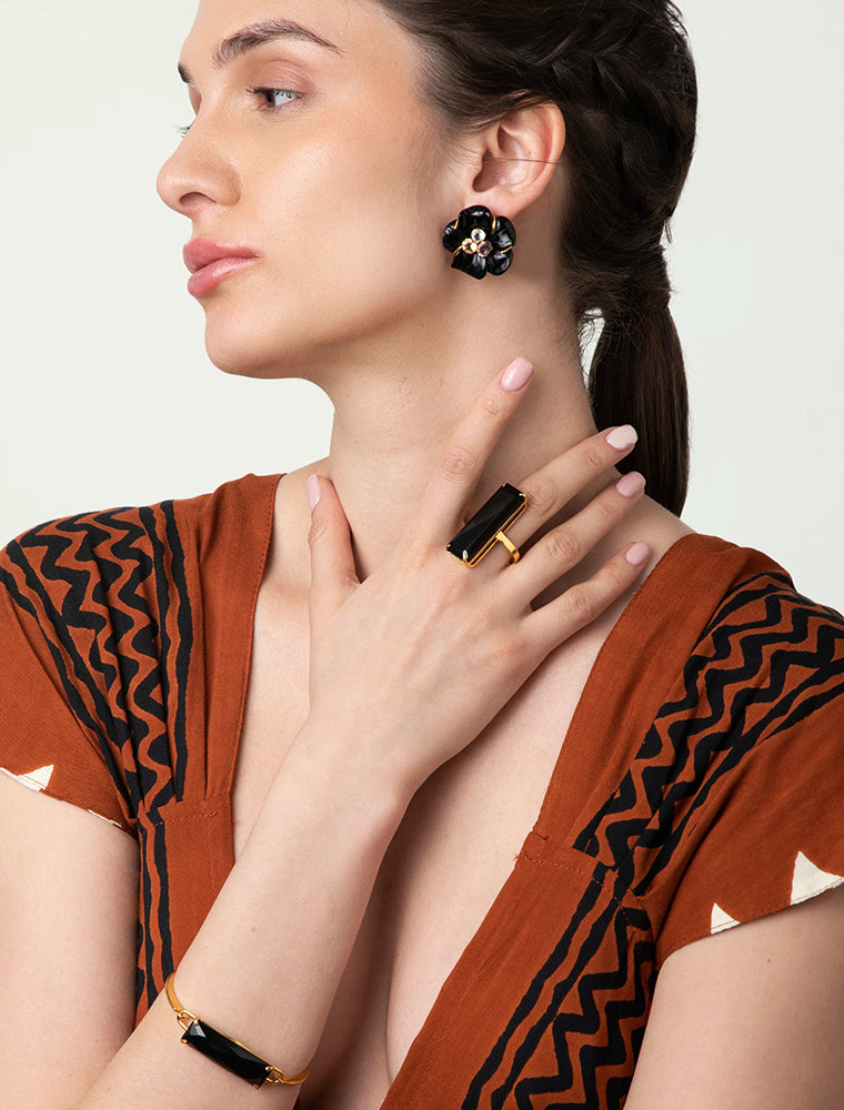 Lucille Ring, Black Onyx, 14K Gold Plated