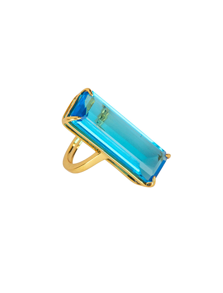 Lucille Ring, Swiss Blue, 14K Gold Plated
