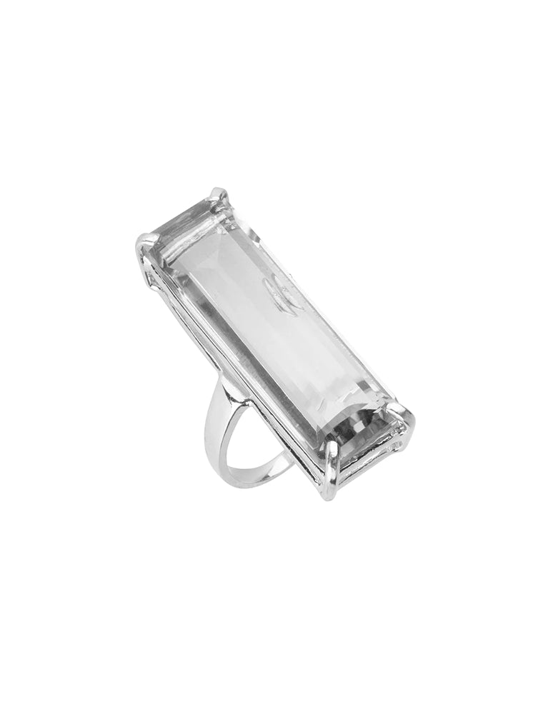Lucille Ring, Clear Quartz, Rhodium Plated