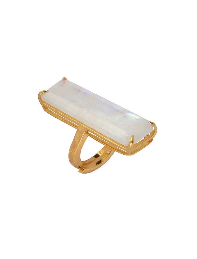 Lucille Ring, Rainbow Moonstone, 14K Gold Plated