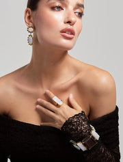 Lucille Ring, Rainbow Moonstone, 14K Gold Plated