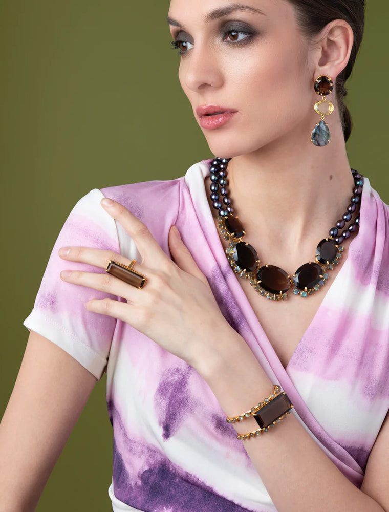 Lucille Ring, Smoky Quartz Ring, 14K Gold Plated