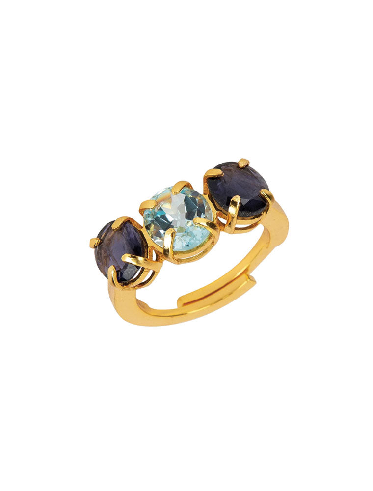 Ring Set with Blue Quartz and Lolite, 14K Gold Plated