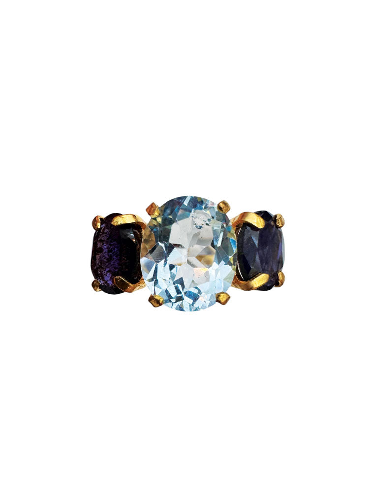 Ring Set with Blue Quartz and Lolite, 14K Gold Plated