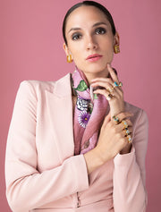 Ring Set with Three Oval Blue Topaz Stones and Green Amethyst, 14K Gold Plated