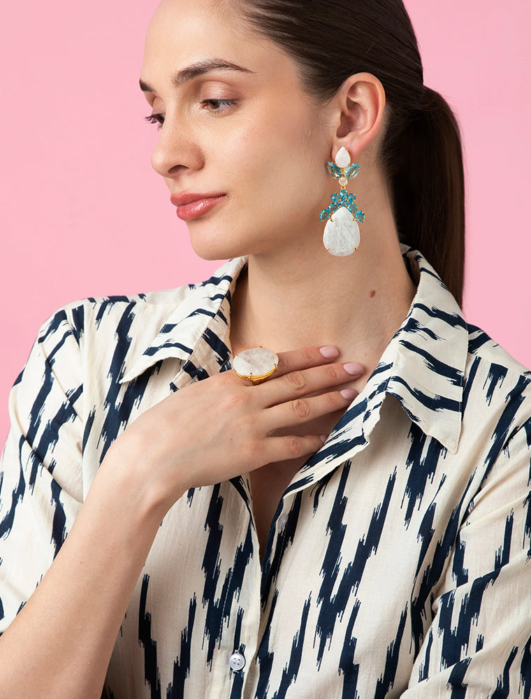 Faye Ring, Mother of Pearl Cabochon, 14K Gold Plated